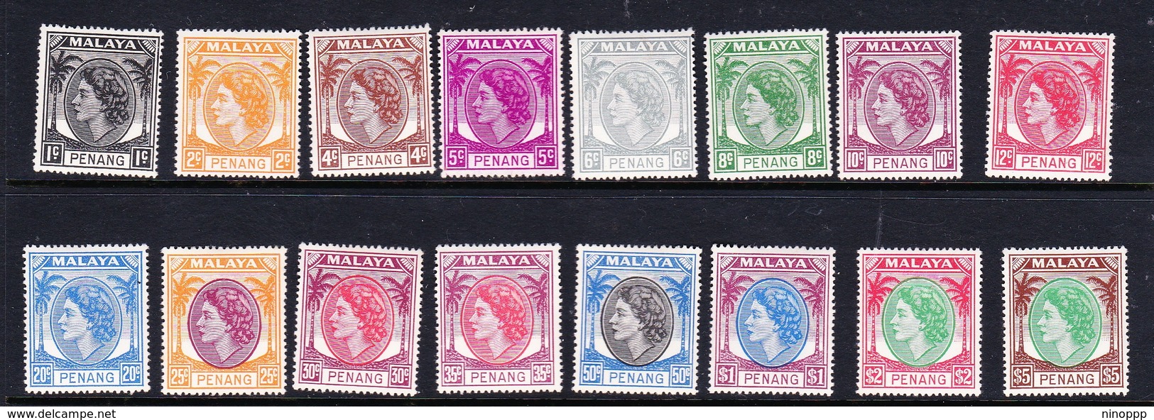 Malaysia-Penang SG 28-43 1954 Queen Elizabeth II, Set 16 Stamps, Mint Hinged - Penang