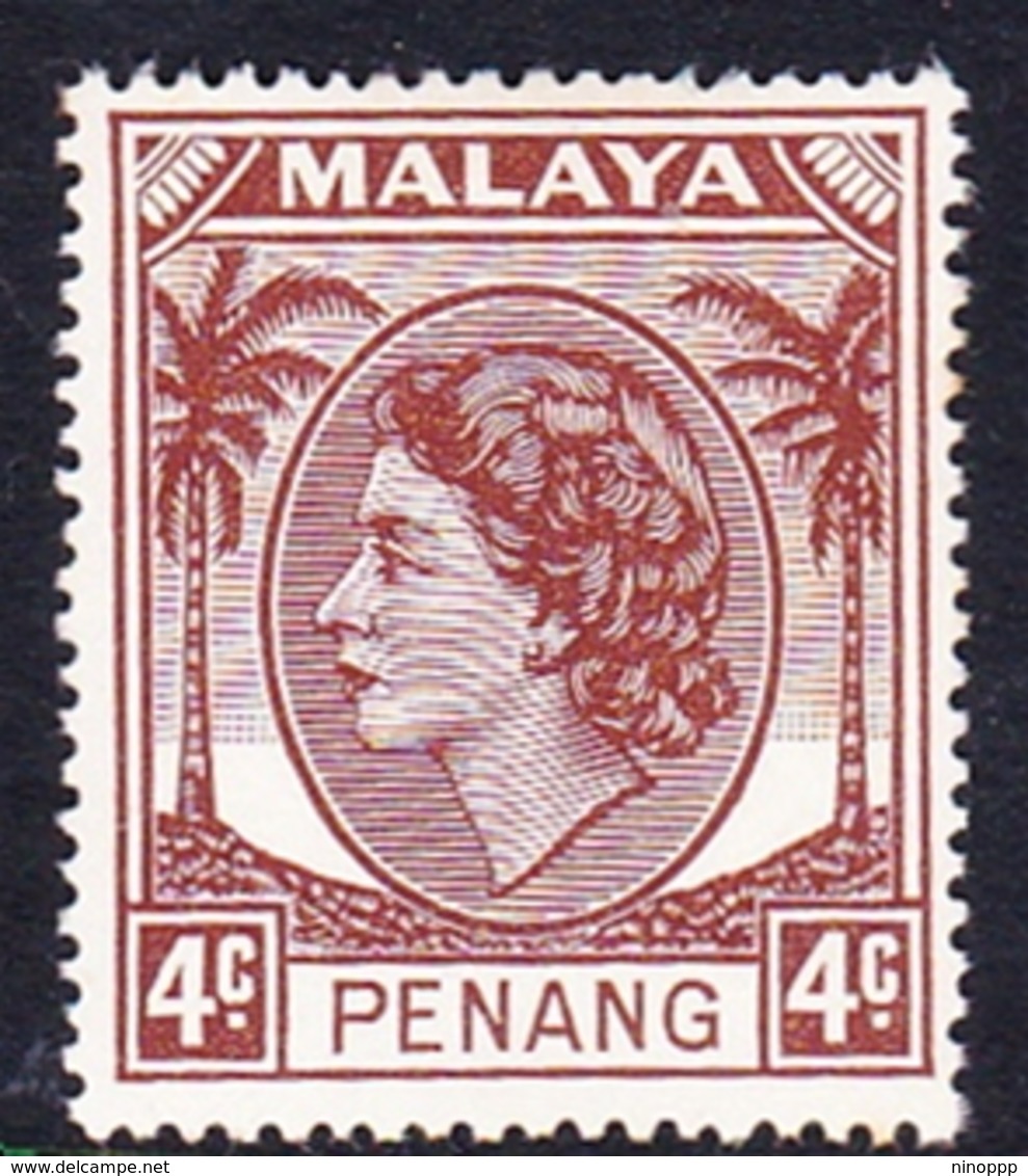 Malaysia-Penang SG 30 1954 Queen Elizabeth II, 4c Brown, Mint Hinged - Penang