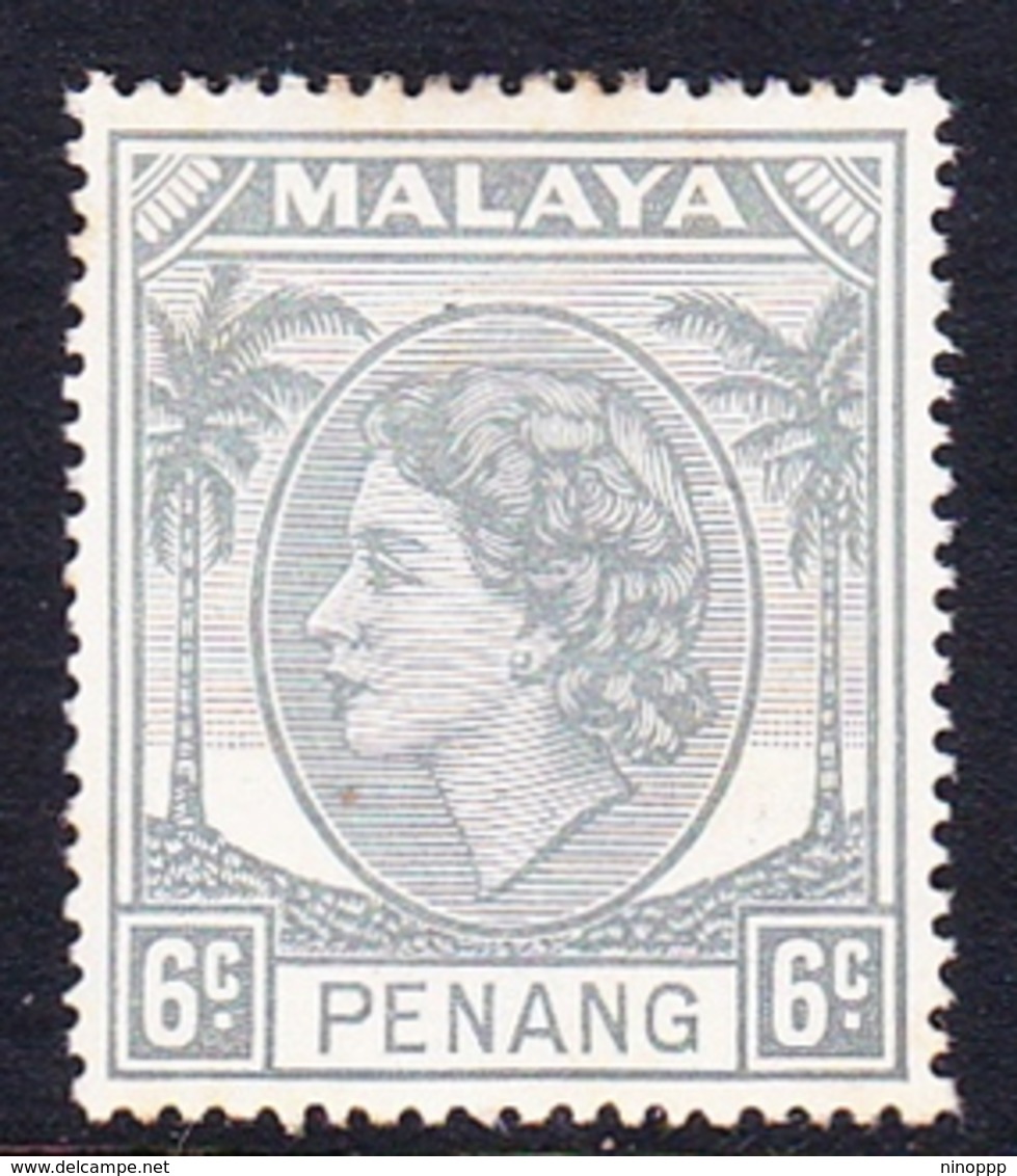 Malaysia-Penang SG 32 1954 Queen Elizabeth II, 6c Grey, Mint Hinged - Penang