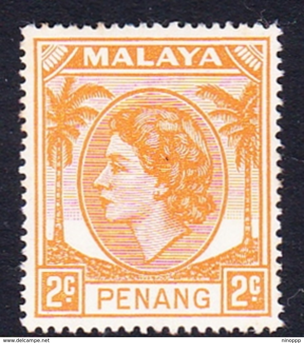 Malaysia-Penang SG 37 1954 Queen Elizabeth II, 2c Yellow Orange, Mint Hinged - Penang