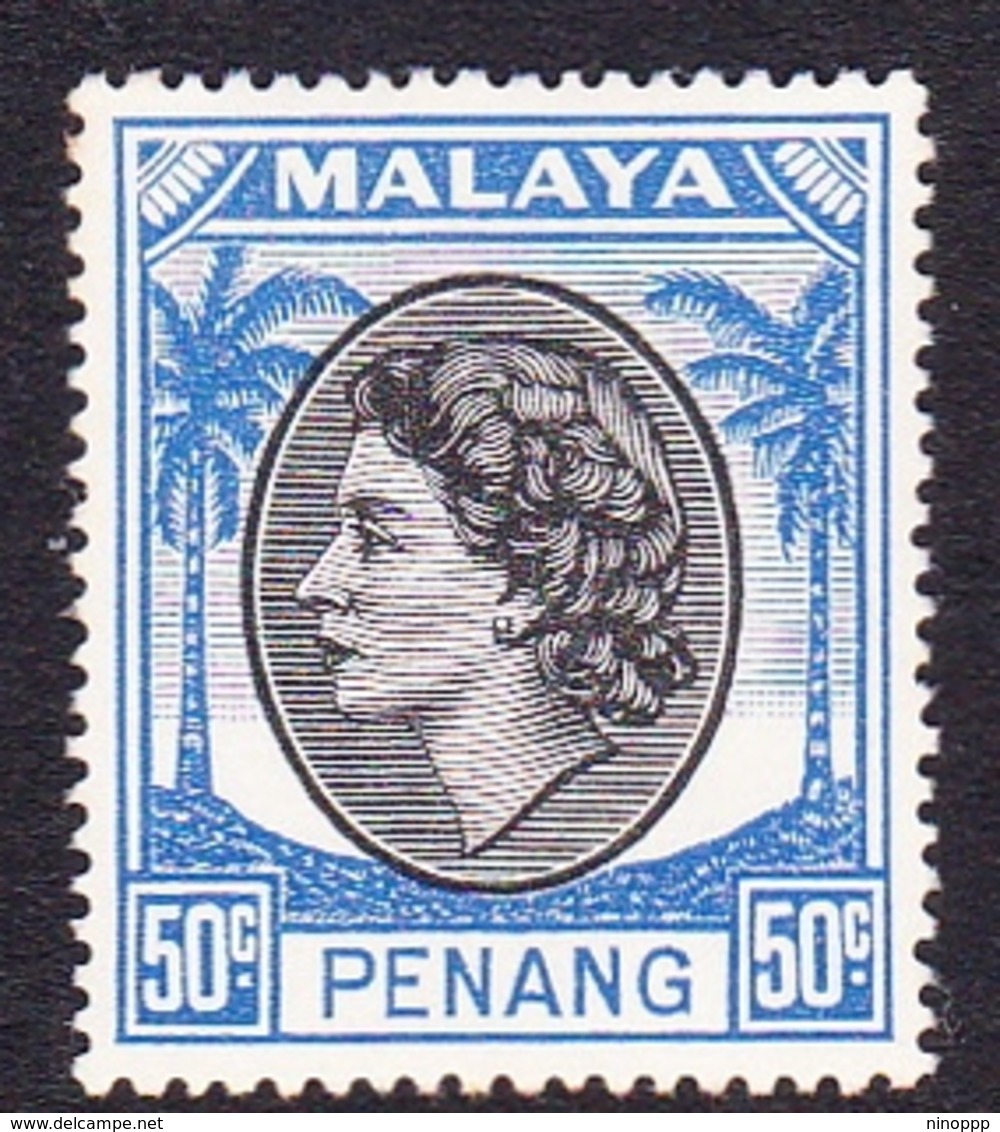 Malaysia-Penang SG 40 1954 Queen Elizabeth II, 40c Black And Bright Blue, Used - Penang