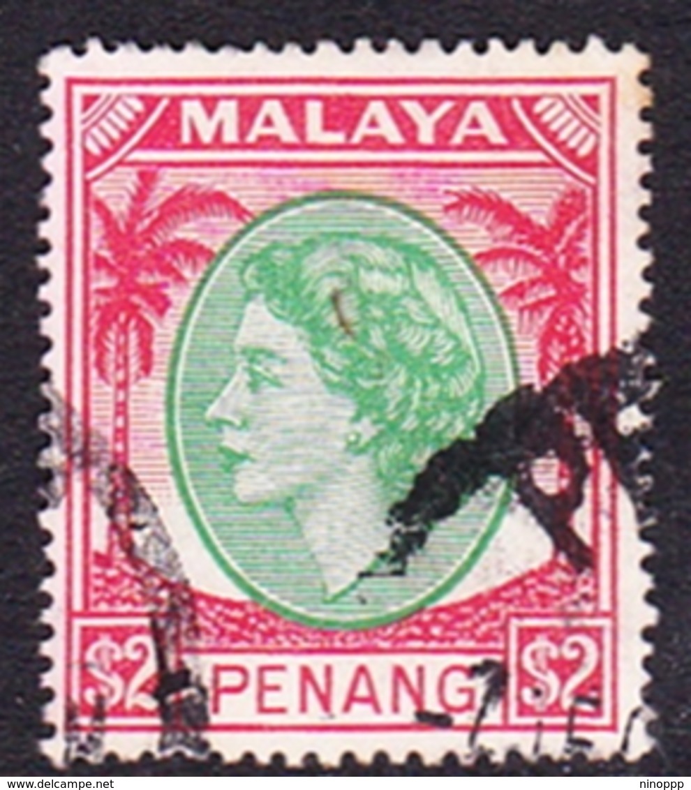 Malaysia-Penang SG 42 1954 Queen Elizabeth II, $ 2.00 Emerald And Scarlet, Used - Penang