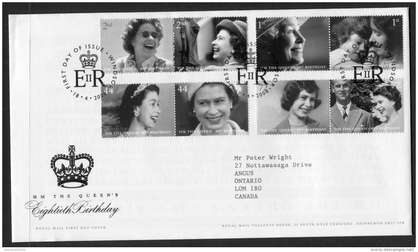 2006 GB HM The Queen's 80th Birthday FDC. Royalty Windsor First Day Cover - 2001-2010 Em. Décimales