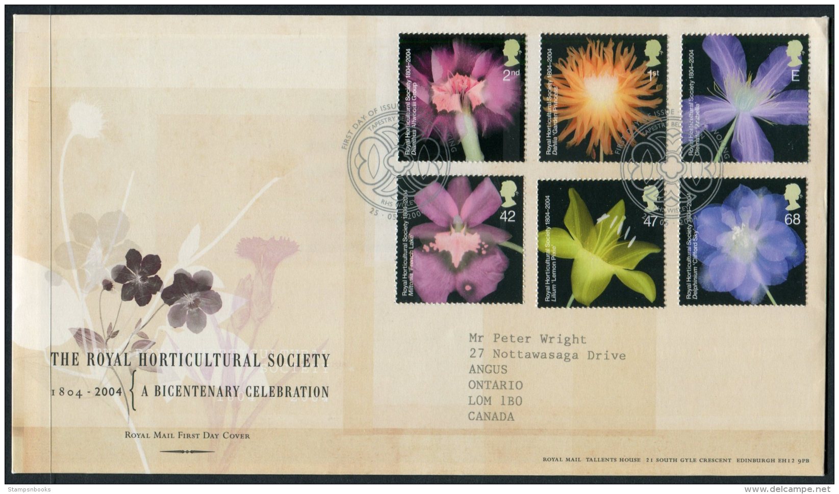 2004 GB Flowers FDC. RHS First Day Cover. Royal Horticultural Society - 2001-2010 Em. Décimales