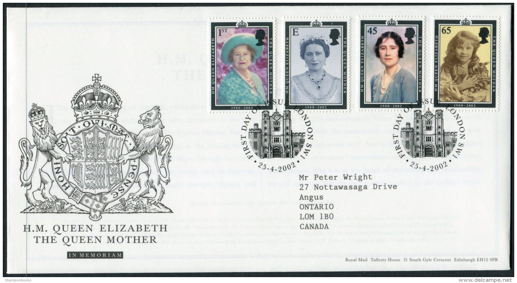 2002 GB Queen Mother First Day Cover. London SW1 FDC - 2001-2010 Em. Décimales