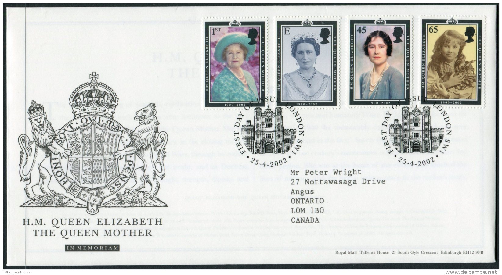 2002 GB Queen Mother First Day Cover. London SW1 FDC - 2001-2010 Decimal Issues