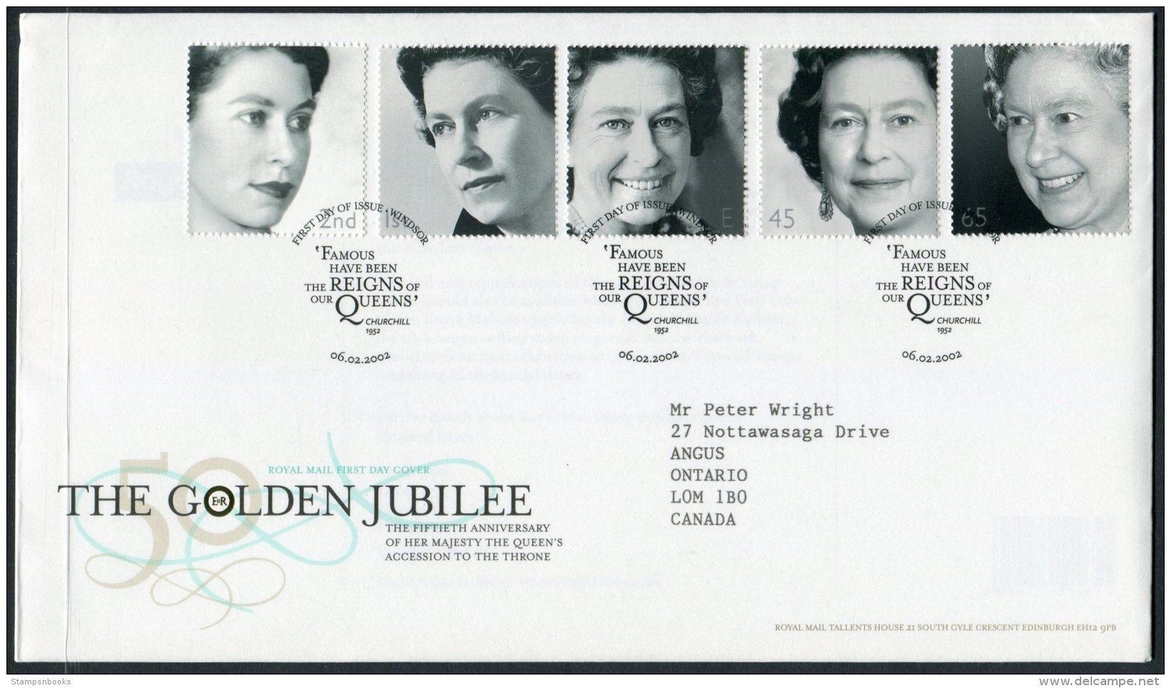 2002 GB Golden Jubilee First Day Cover. HM Queen Royal Royalty FDC. Churchill Quote. Windsor - 2001-2010 Em. Décimales