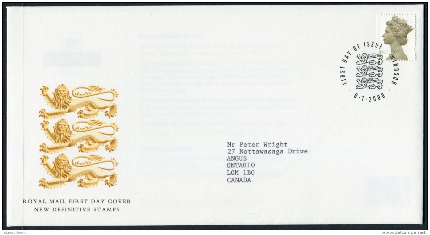 2000 GB 1st Class Definitive Windsor First Day Cover - 1991-2000 Decimal Issues