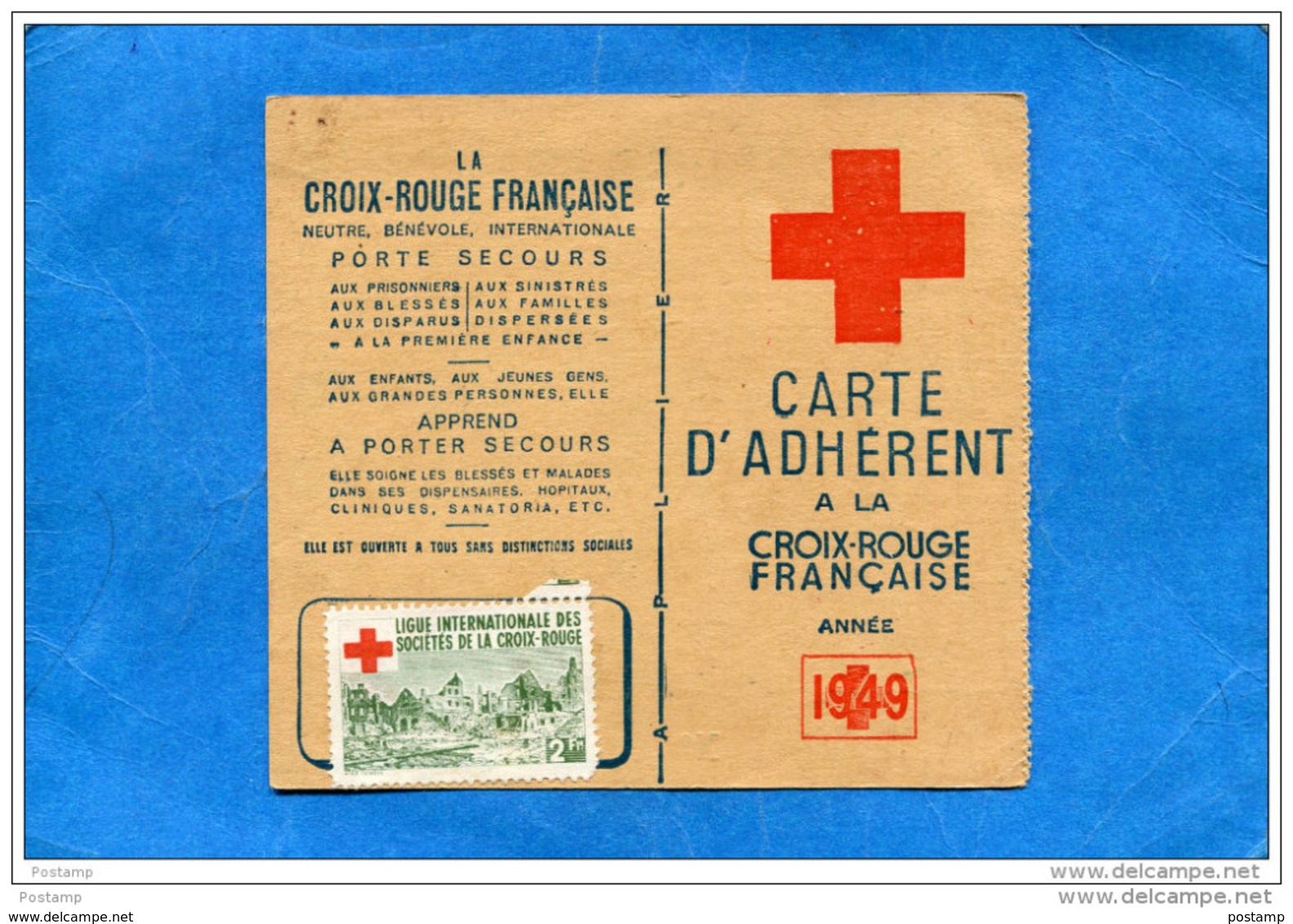 Carte D'adhérent Croix Rouge 1949+Vignette  Afférente-ligue Internationale Des Stés Croix Rouge - Red Cross