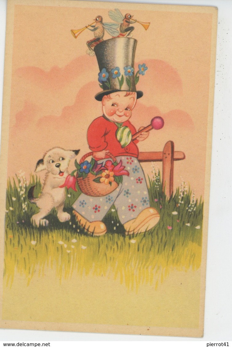 ENFANTS - DOG - BEES - Jolie Carte Fantaisie Petit Garçon Avec Chien Abeilles Musiciennes Et  Fleurs - Kinder-Zeichnungen