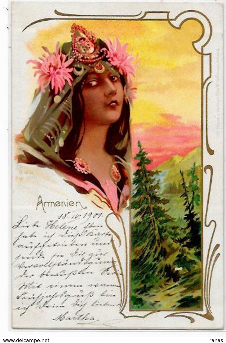CPA Arménie Arménia Circulé Art Nouveau Femme Girl Women Voir Scan Du Dos - Arménie