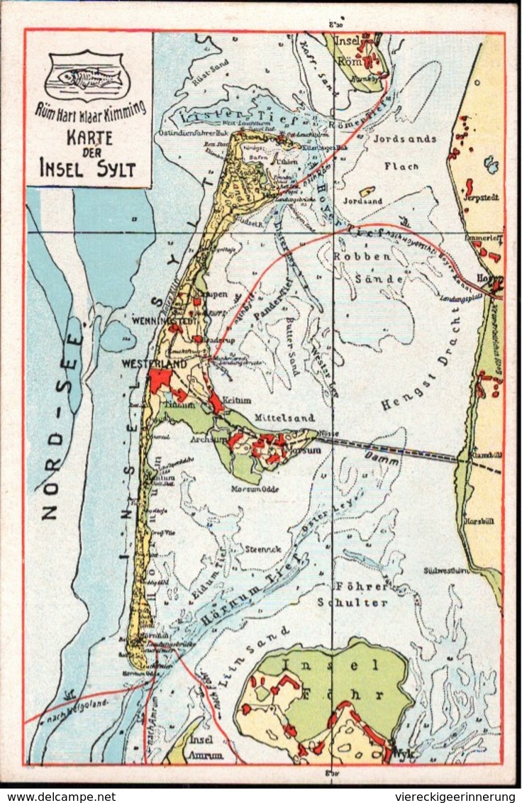 !  Alte Ansichtskarte Landkarte Insel Sylt, Westerland, Map - Sylt