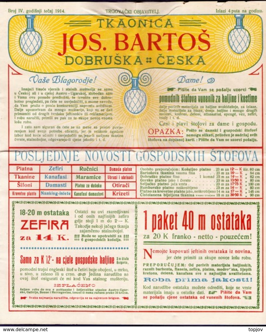 CSR -weaving Factory JOS. BARTOŠ  Catalogue, Laces - Dobruška - 1914 - Tendine