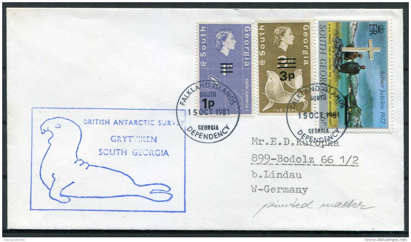 1981 South Georgia. F.I.D. British Antarctic Survey Grytviken Seal Cover - South Georgia