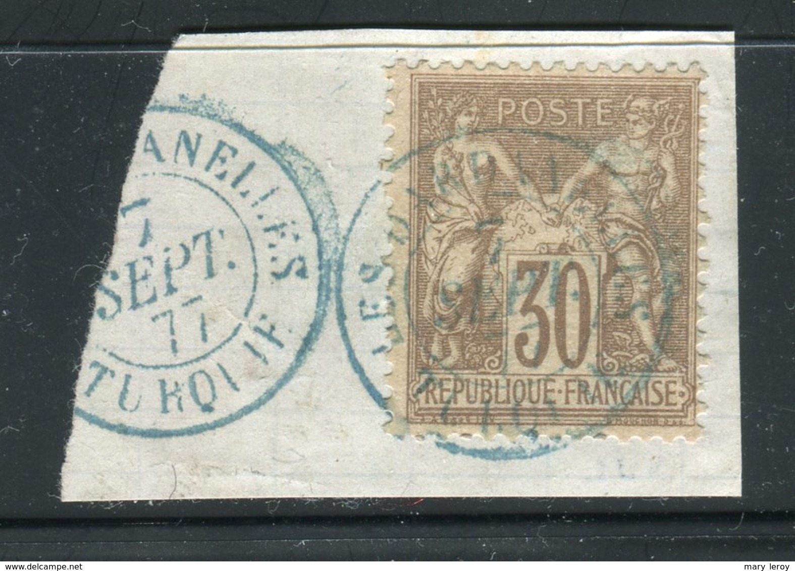 Superbe N° 69 Cachet à Date Bleu Des Dardanelles ( Turquie 1877 ) Sur Petit Fragment - Other & Unclassified