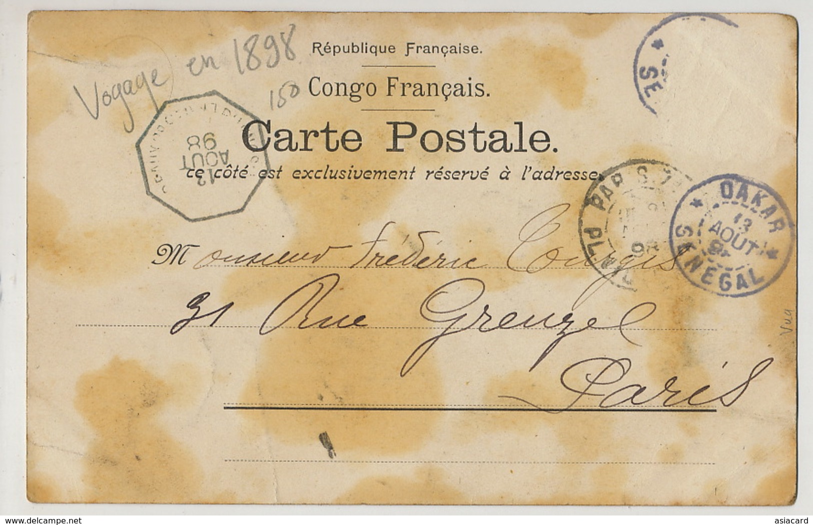 Factorerie à Glass Libreville  Precurseur Voyagé 1898 Cachet Maritime - Gabon