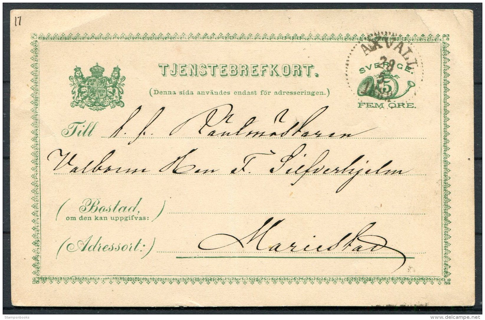 1888 Sweden Tjenstebrefkort Stationery Postcard Axvall - Covers & Documents