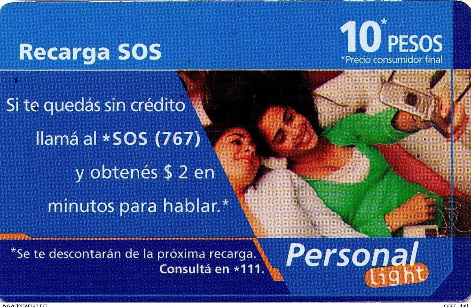 TARJETA TELEFONICA DE ARGENTINA, PREPAGO. PER-0049Aa, 10 PESOS, RECARGA SOS (123). ALCARD - Argentina