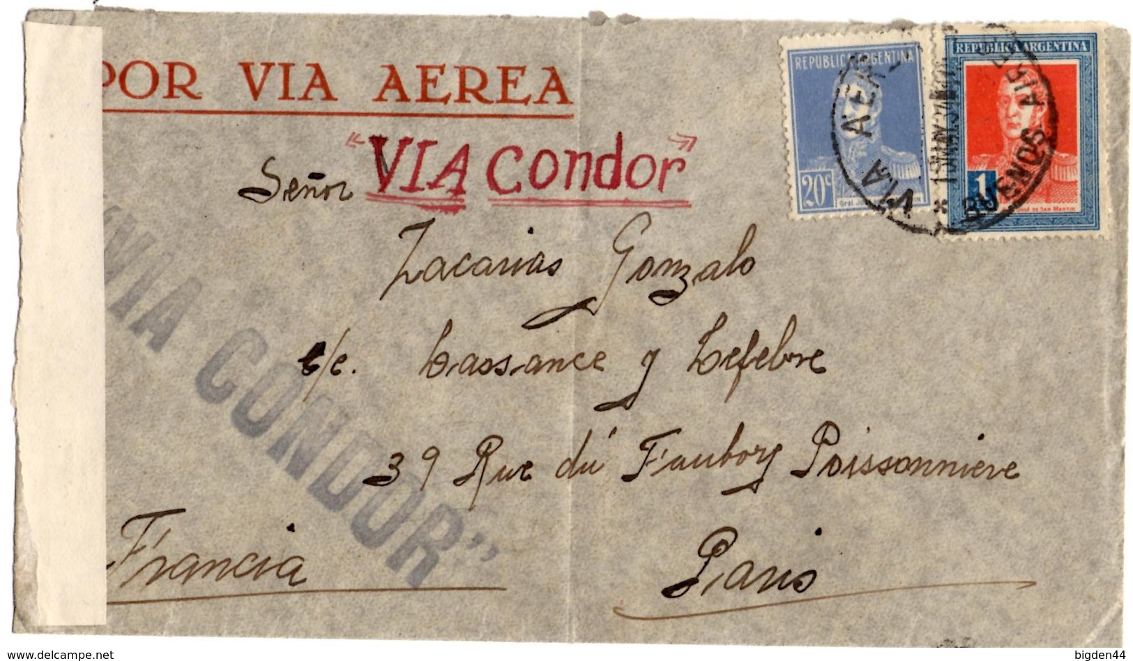 Lettre Par Avion De Buenos Aires (15.05.1934) Pour Paris_Condor_Deutsche Via Stuttgart_Lufpost Sudamerika - Poste Aérienne