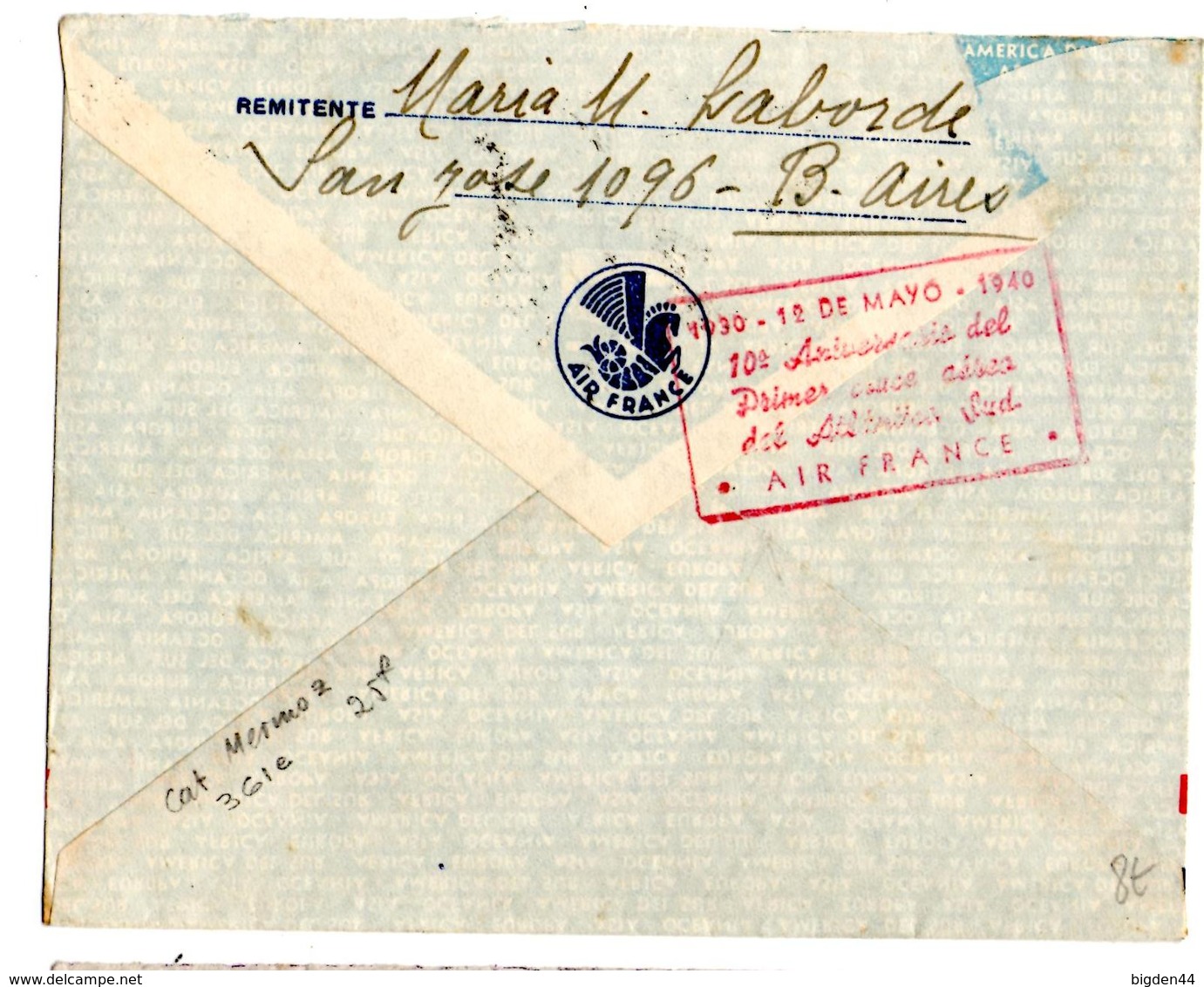 Lettre Par Avion De Buenos Aires (11.05.1940) Pour Bordeaux_Air France - Poste Aérienne