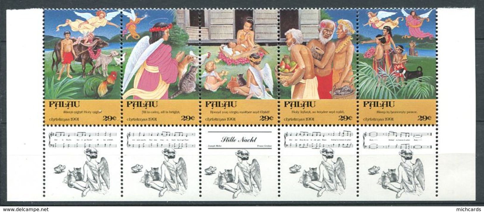 230 PALAU 1991 - Yvert 440/44 - Noel Musique Chant - Neuf **(MNH) Sans Trace De Charniere - Palau