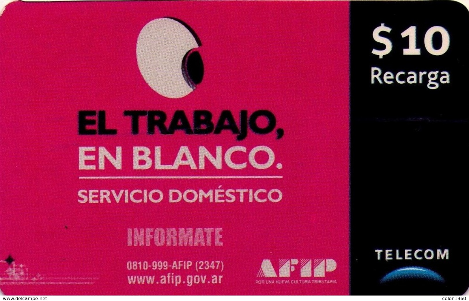 TARJETA TELEFONICA DE ARGENTINA, PREPAGO. TLC-P076A, EL TRABAJO, EN BLANCO (151). ALCARD - Argentina