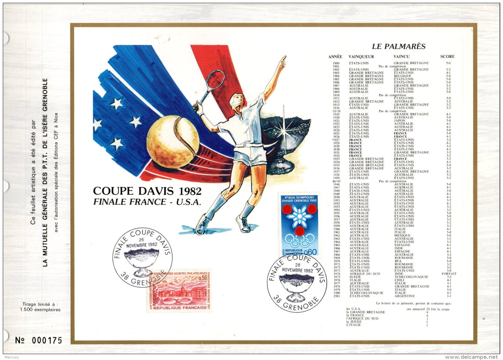 FRANCE - Encart De La Coupe Davis De Tennis De 1982 - Covers & Documents