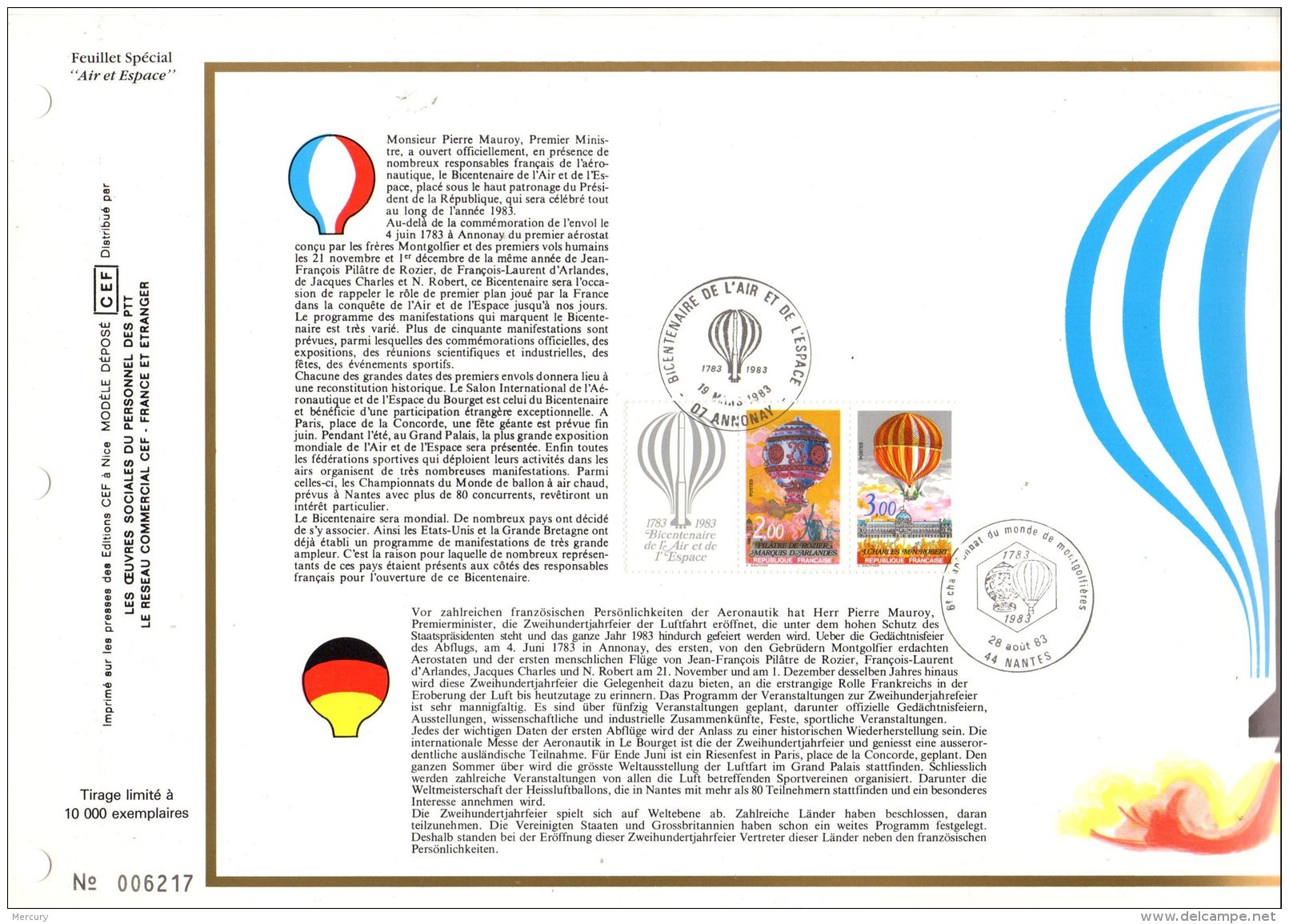 FRANCE - Encart Du Premier Ballon Monté - 4 Scans - Lettres & Documents