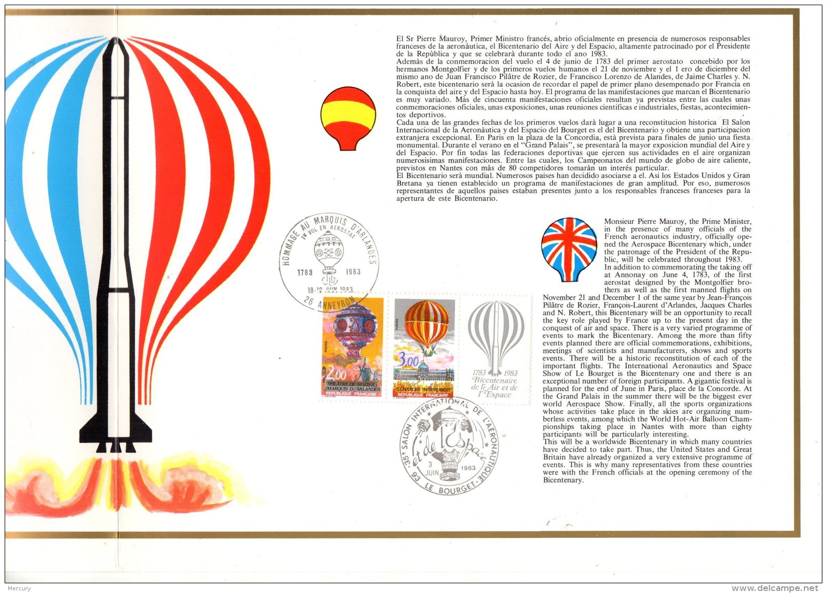 FRANCE - Encart Du Premier Ballon Monté - 4 Scans - Covers & Documents