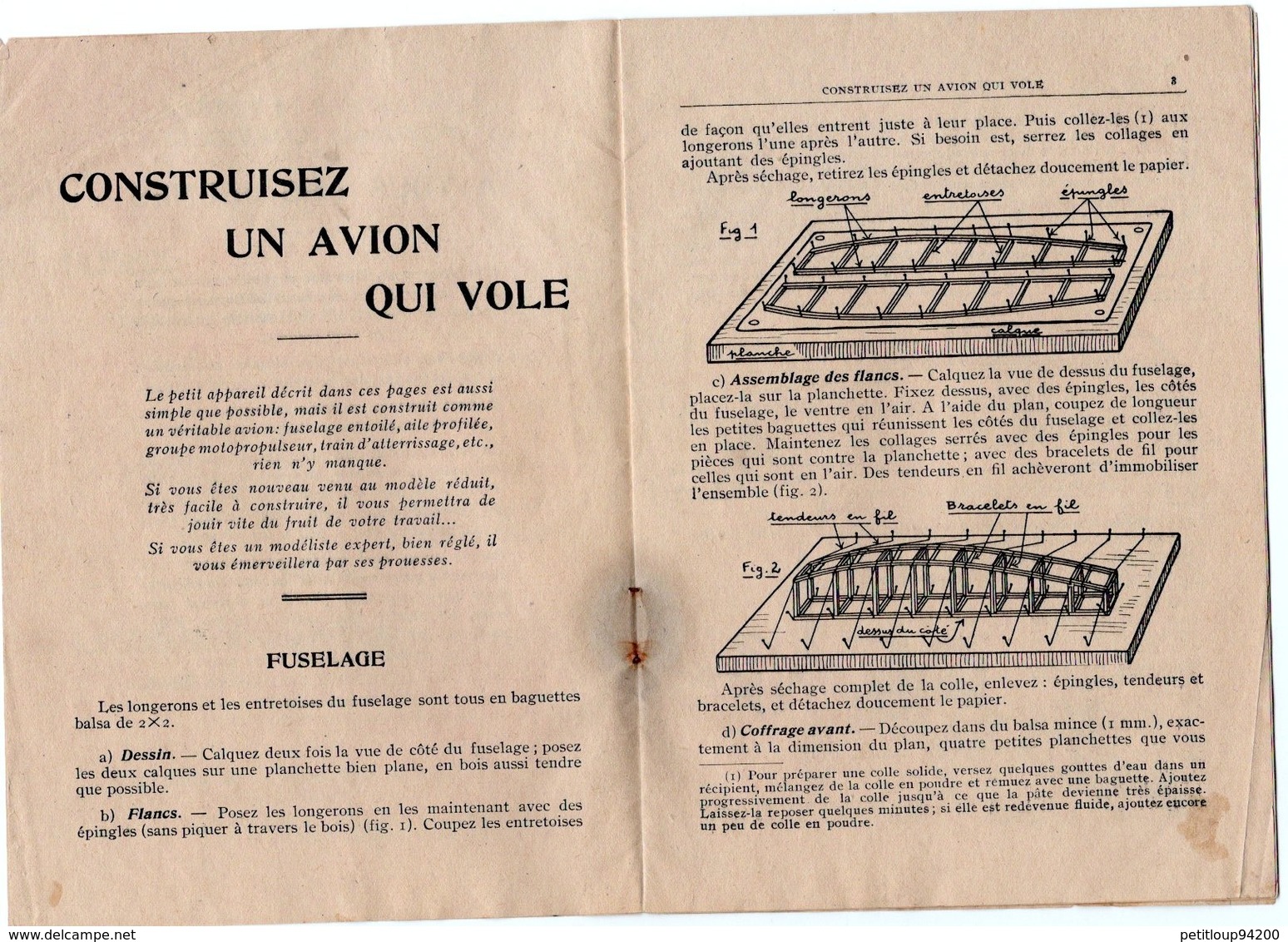 LIVRET CONSTRUISEZ UN AVION QUI VOLE Editions Jeunesse-Magazine Et Pierrot AOUT 1937 - Literatur & DVD