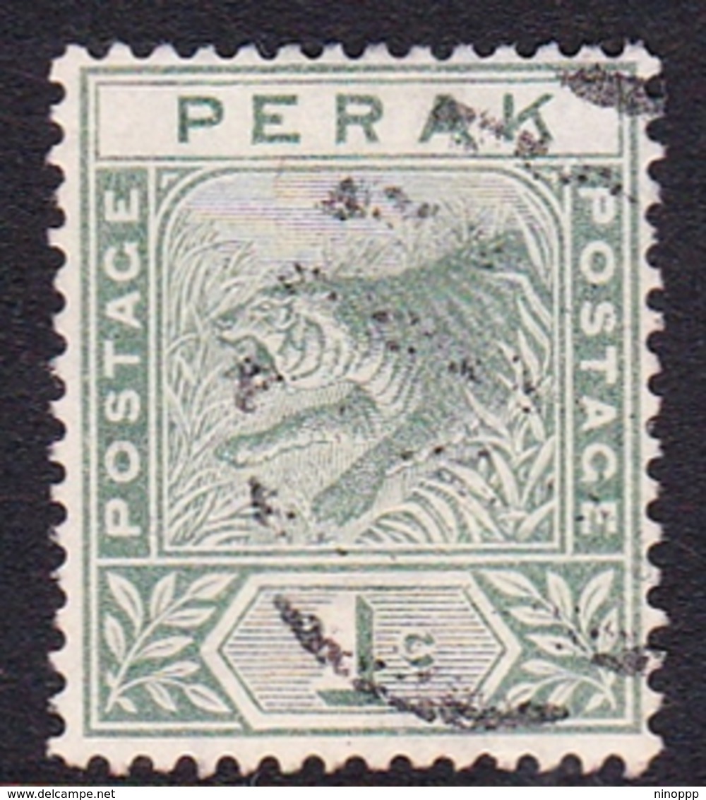 Malaysia-Perak SG 61 1892 Tiger, 1c Green, Used - Perak