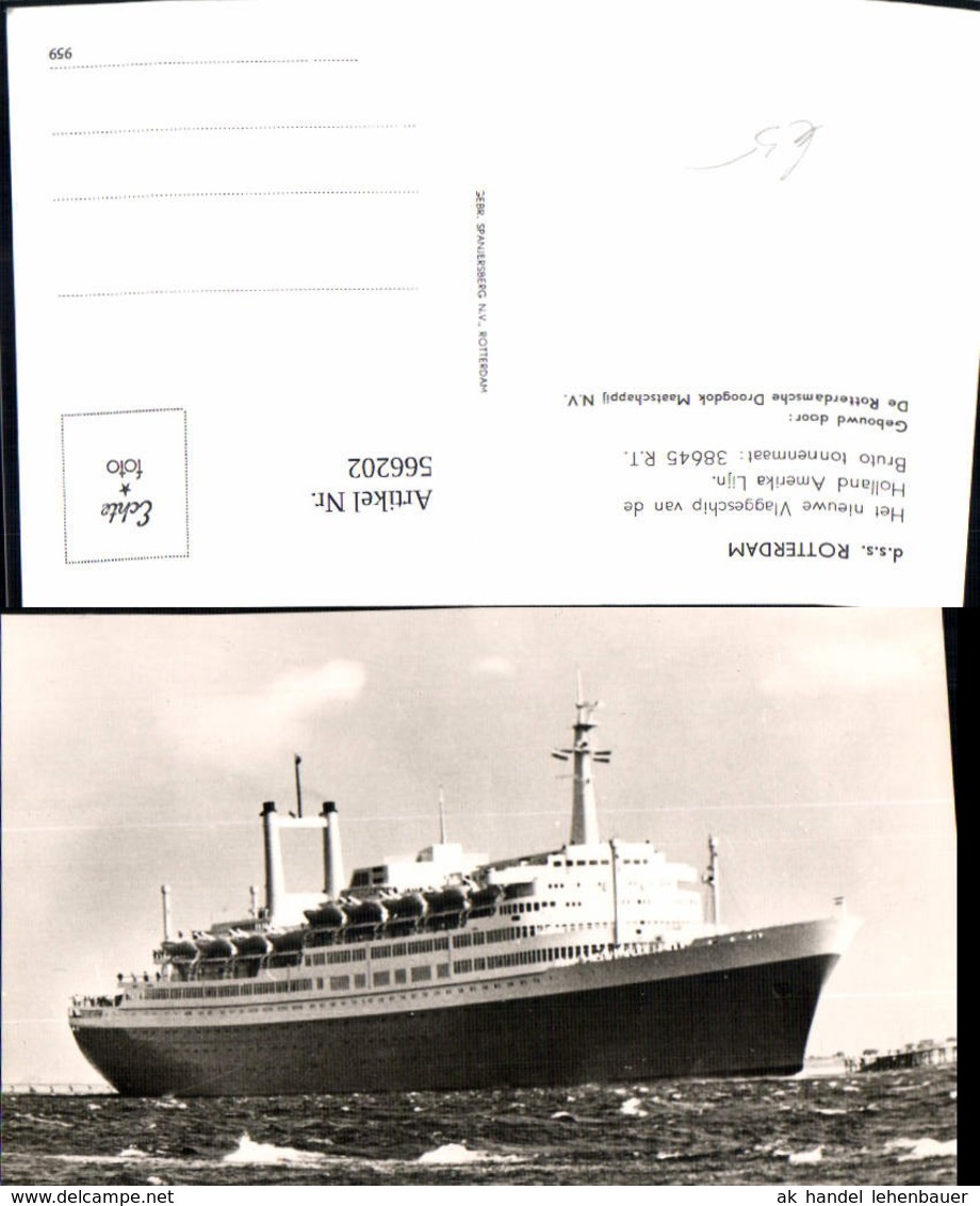 566202,Foto Ak Schiff Hochseeschiff Dampfer D.s.s. Rotterdam Holland Amerika Lijn - Handel