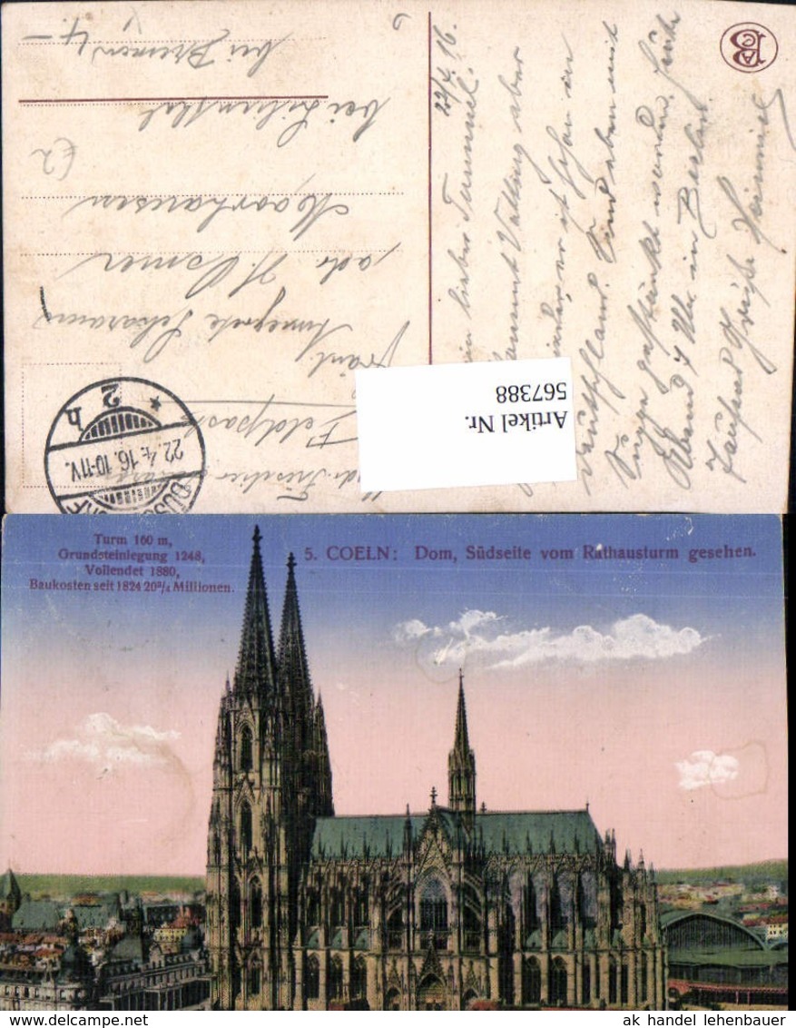 567388,Coeln K&ouml;ln A. Rhein Dom S&uuml;dseite V. Rathausturm Gesehen - Kirchen U. Kathedralen