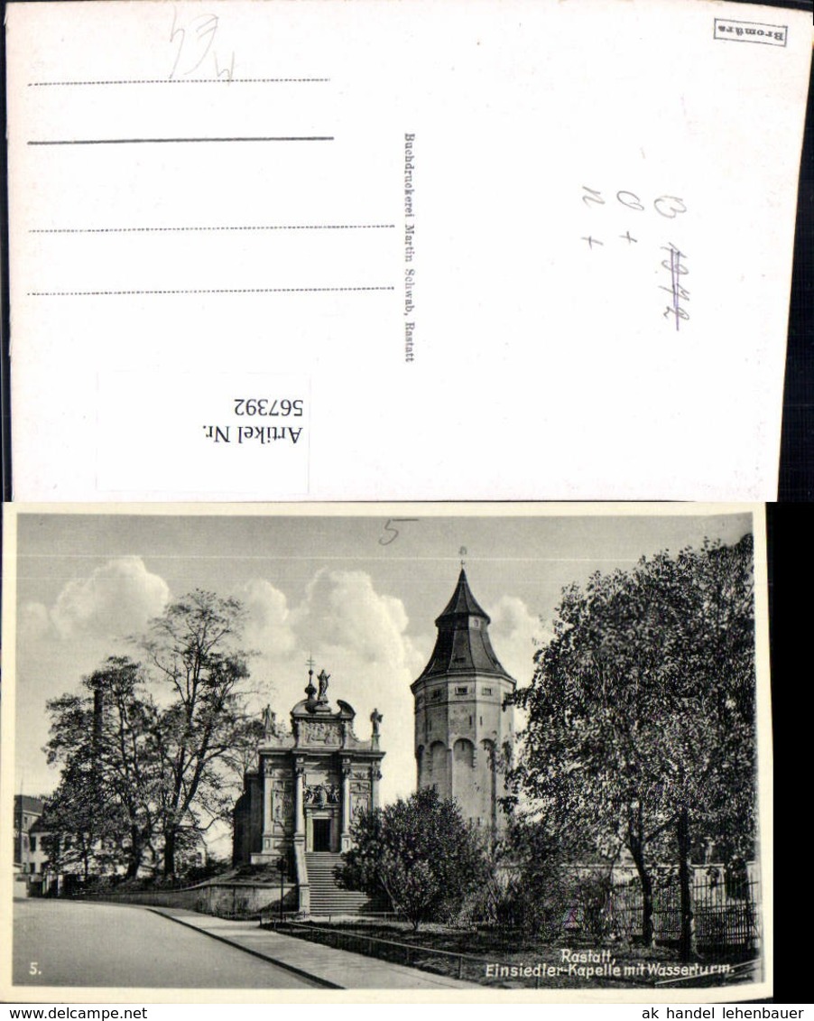 567392,Rastatt Einsiedler-Kapelle M. Wasserturm - Kirchen U. Kathedralen