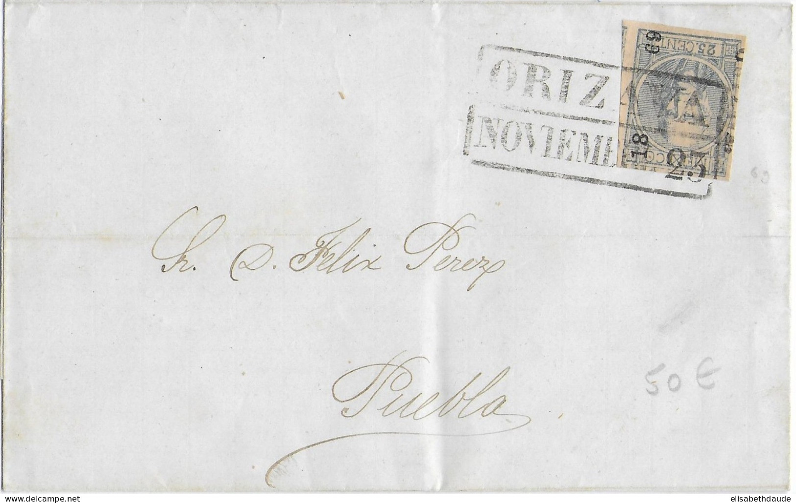 MEXIQUE - 1869 - LETTRE De ORIZAVA => PUEBLA - Mexico