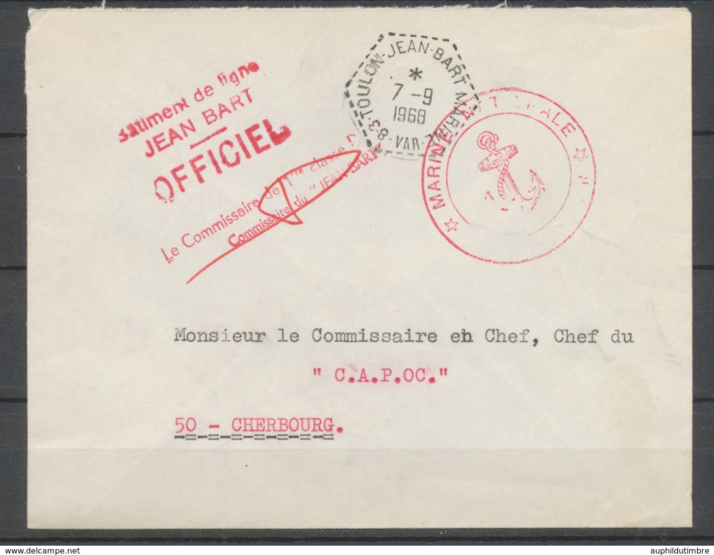 1968 Env En FM Obl Hexagonale 83-TOULON-JEAN-BART-MARINE-VAR Superbe X3775 - Poste Navale