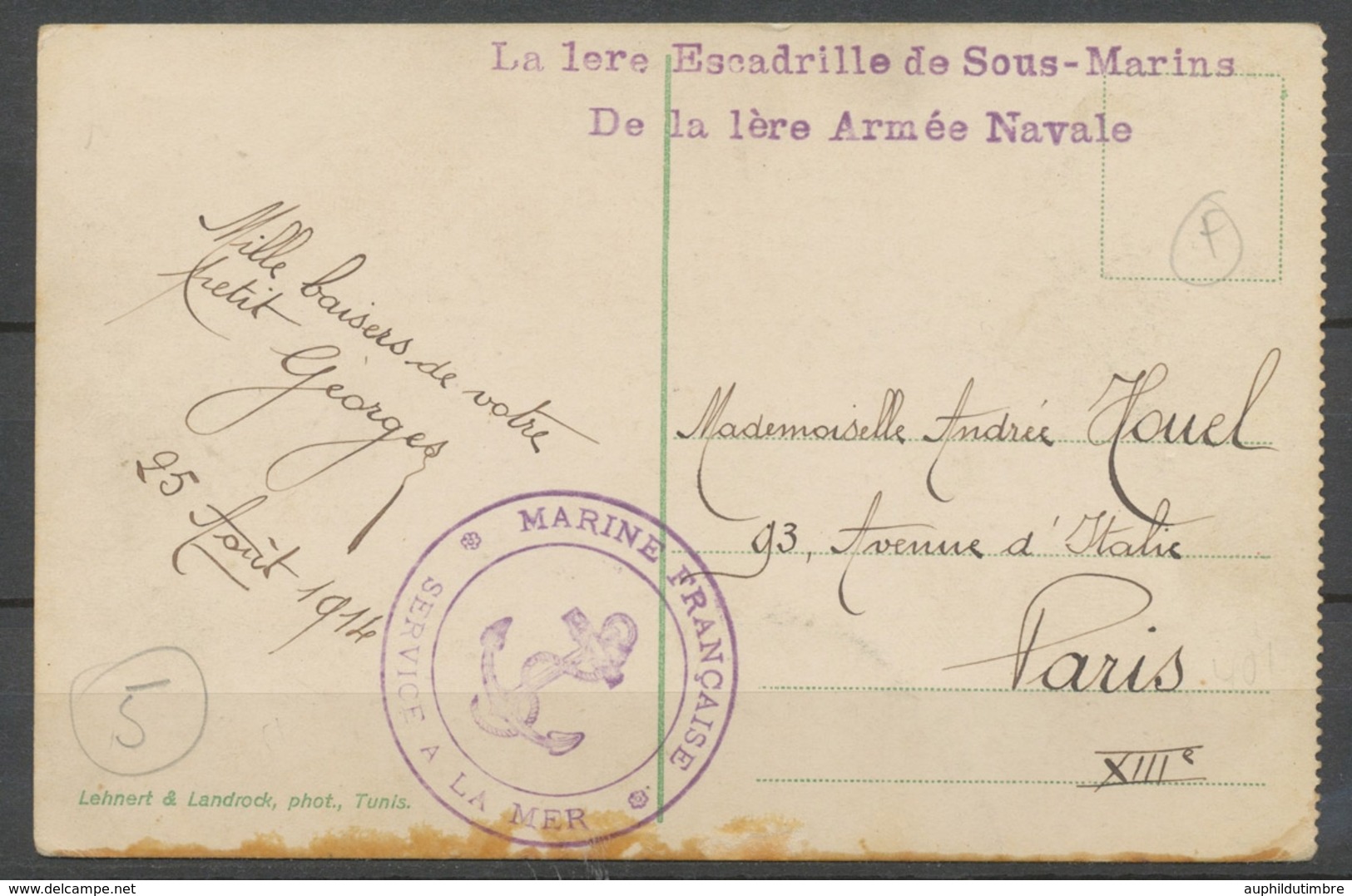 1914 Cp De Tunis 1ere Escadrille De Sous-Marins De La 1ère Armée Navale X3780 - Poste Navale