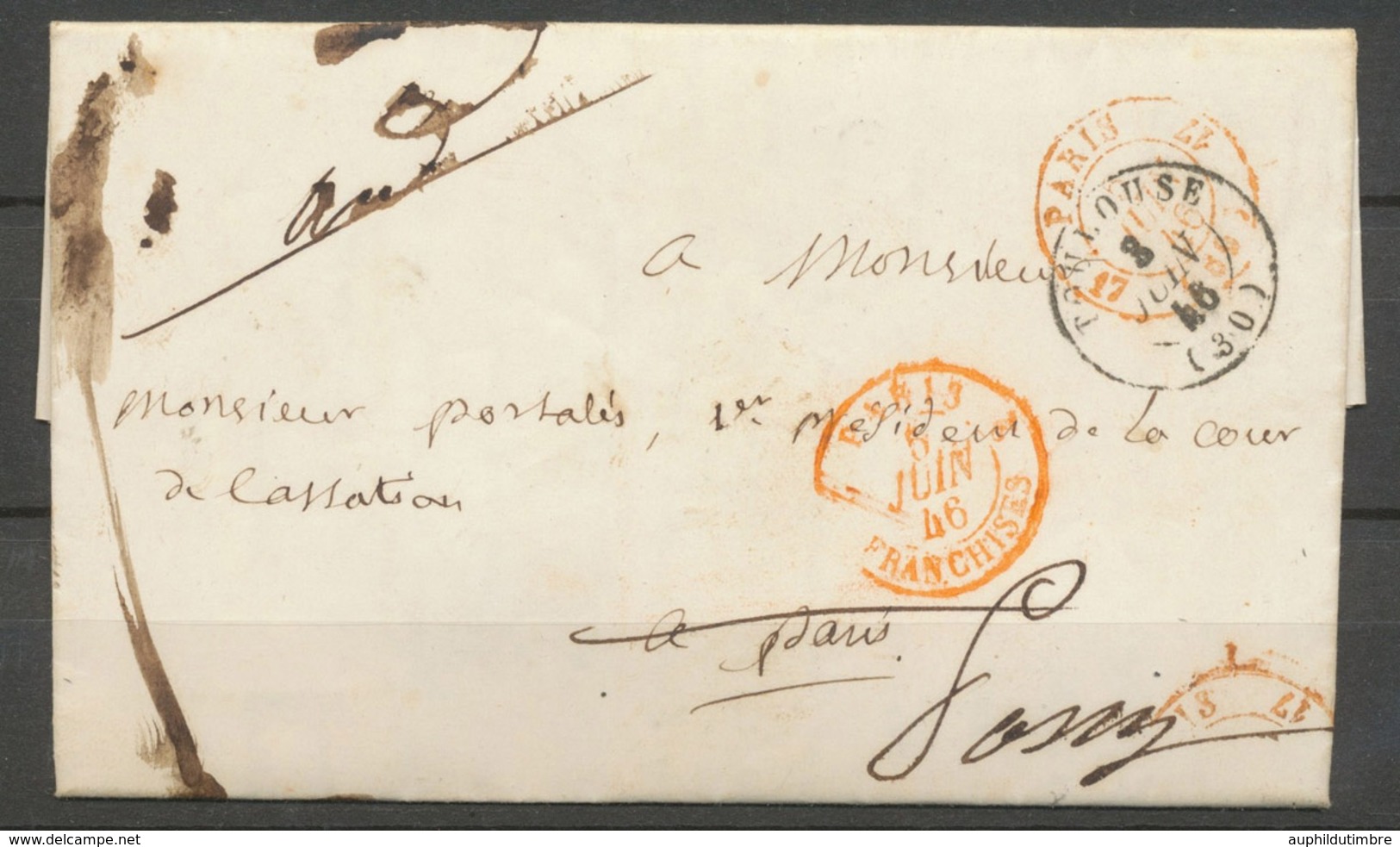 1846 Lettre En Franchise + CAD Paris Bureau Central Supplémentaire Rge. P5185 - Lettres Civiles En Franchise