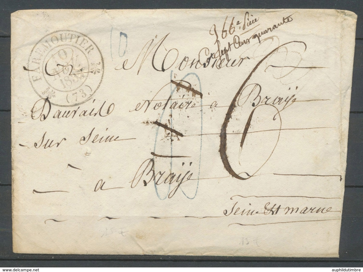 1834 Enveloppe CAD T12 FAREMOUTIER SEINE ET MARNE(73) TB. X3700 - 1801-1848: Precursori XIX