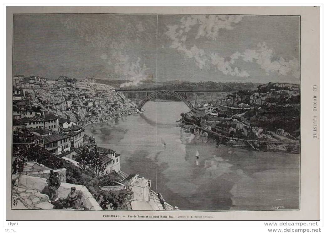 Portugal - Vue De Porto Et Du Pont Maria-Pia - Page Original 1881 - Historical Documents