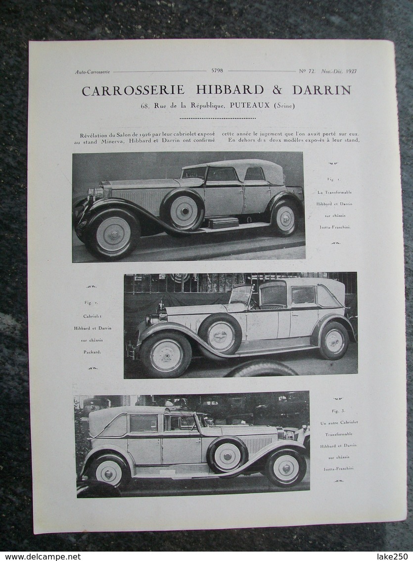 PUBBLICITA'/PUBLICITE' CARROSSERIE,HIBBARD &DARRIN,HENRI LABOURDETTE,da Rivista AUTO CARRROSSERIE 1927 - Voitures