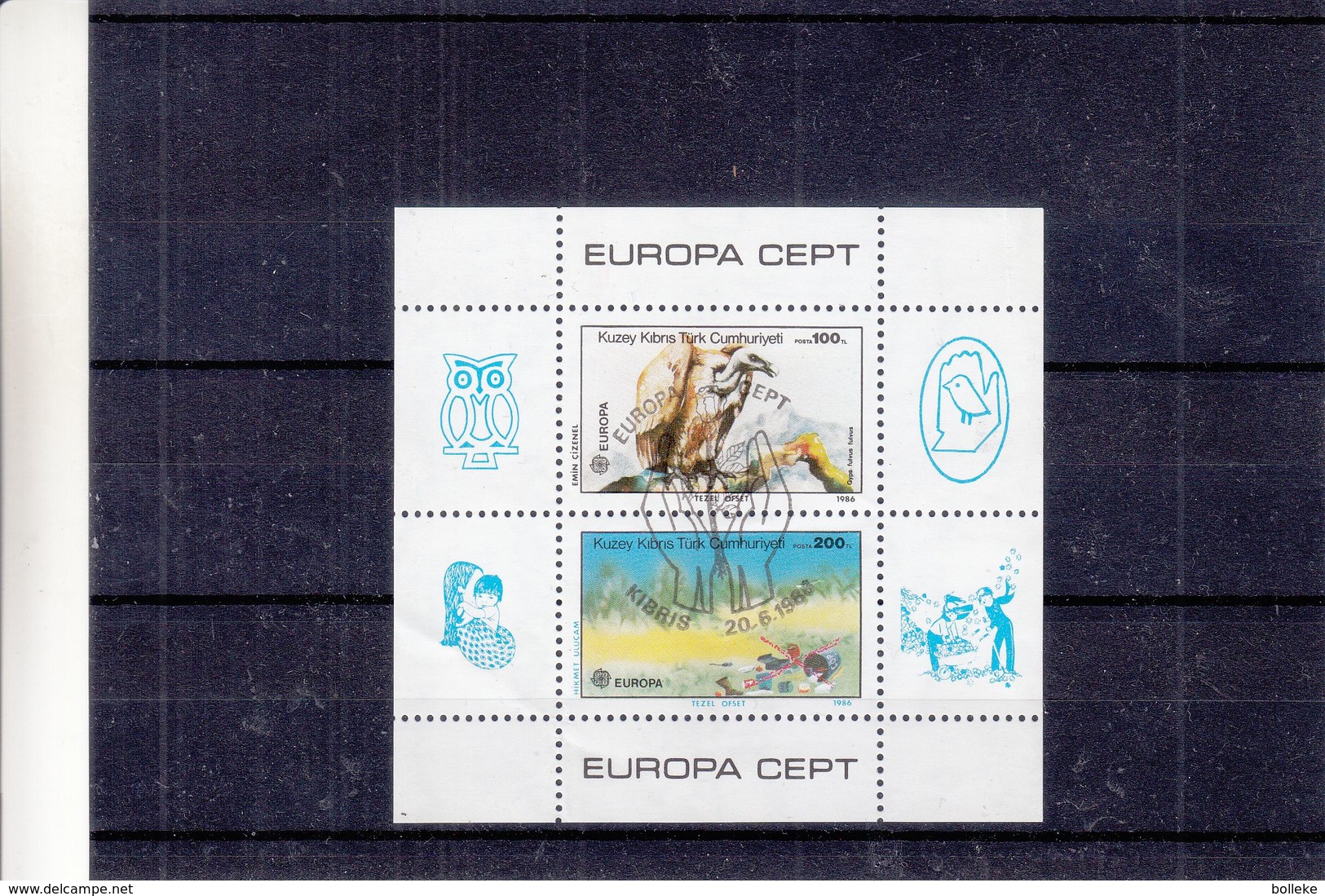 Europa 1986 - Chypre Turque - Bloc Oblitéré - Oiseaux - Vautours - Hiboux - Valeur 15 Euros - Bloc Froissée - Used Stamps