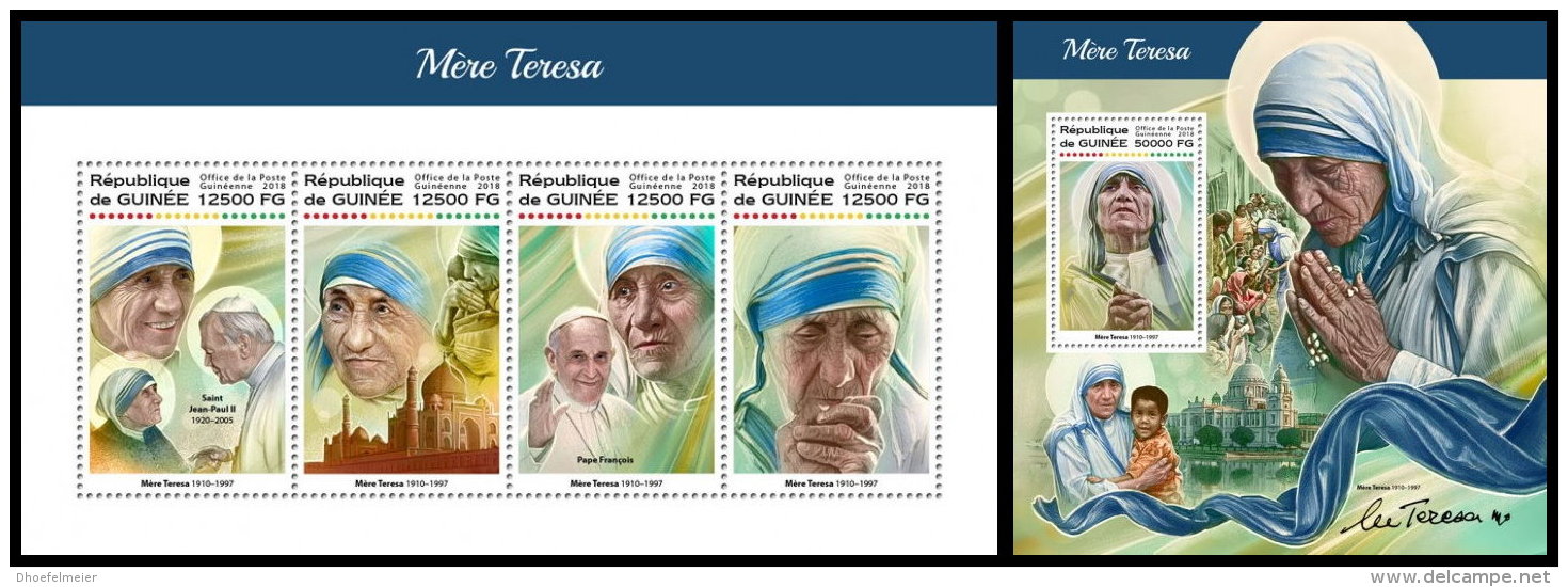 GUINEA REP. 2018 MNH** Mother Teresa Mutter Teresa Mere Teresa M/S+S/S - IMPERFORATED - DH1822 - Mother Teresa