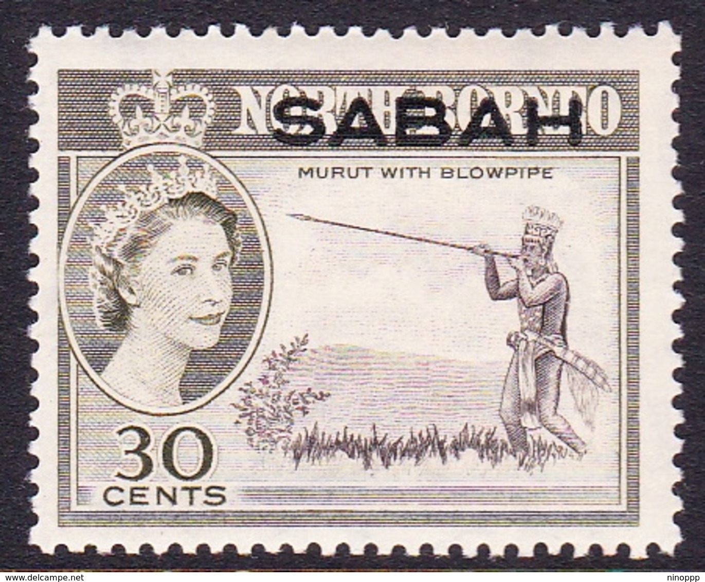 Malaysia-Sabah SG 416 1964 Queen Elizabethh II Overprinted Sabah, 30c Sepia And Olive, Mint Hinged - Sabah