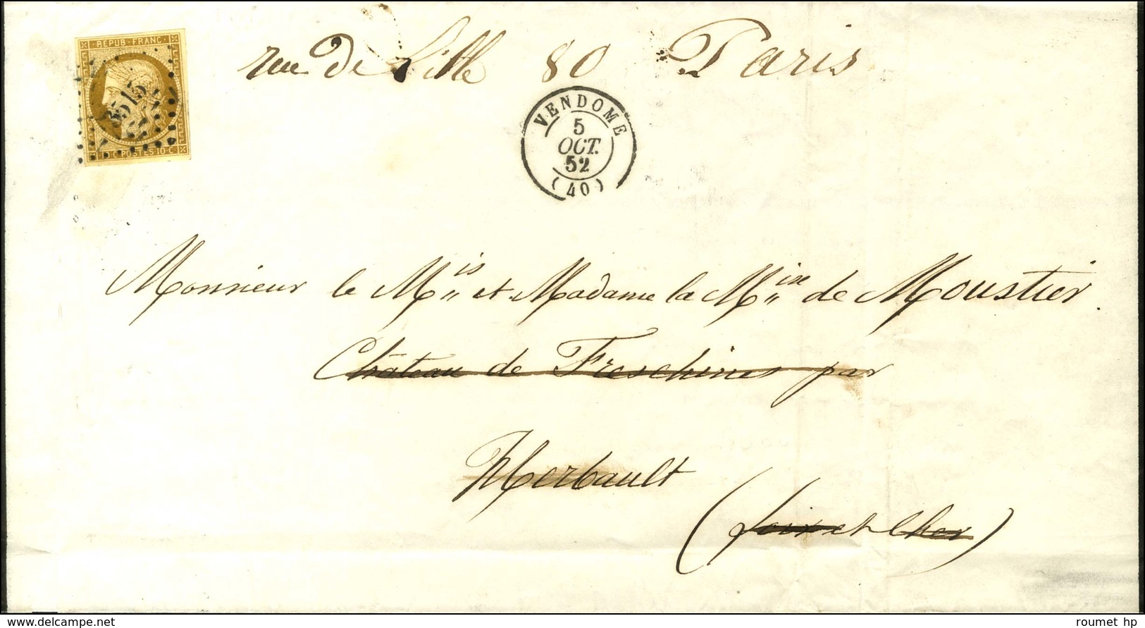 PC 3515 / N° 1 Càd T 15 VENDÔME (40) Sur Imprimé Complet Pour Herbault. 1852. - TB. - 1849-1850 Cérès