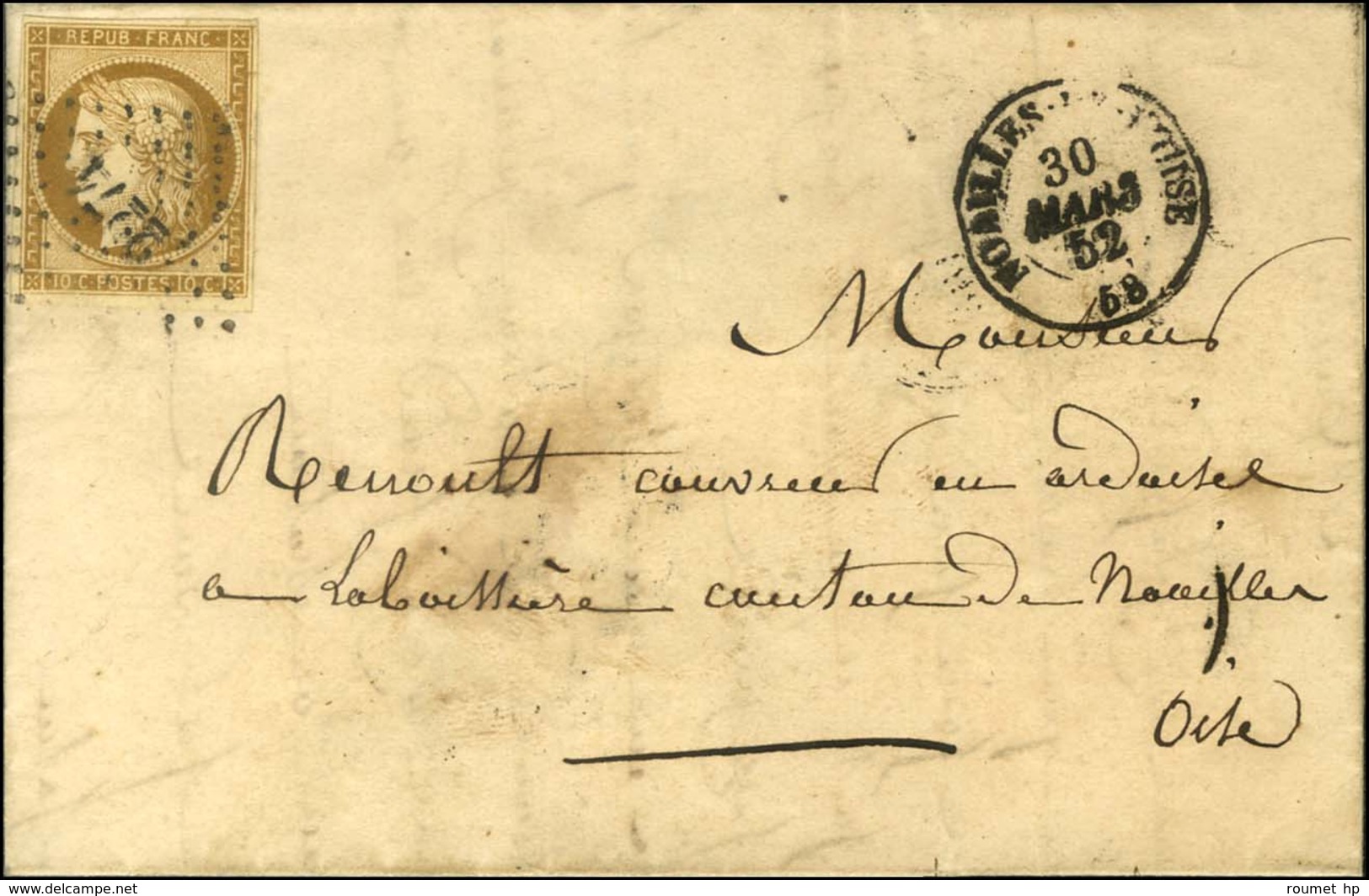 PC 2274 / N° 1 Càd NOAILLES-DE-L'OISE Sur Lettre Avec Texte Daté De Monchef Adressée Localement. 1852. - TB / SUP. - R. - 1849-1850 Ceres