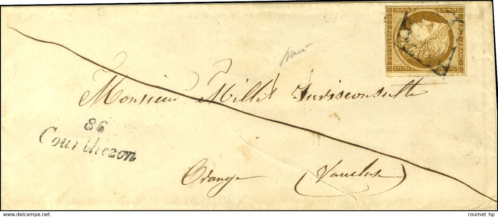 Grille / N° 1 Cursive 86 / Courthezon Sur Lettre Locale Pour Orange. 1851. - TB. - R. - 1849-1850 Ceres