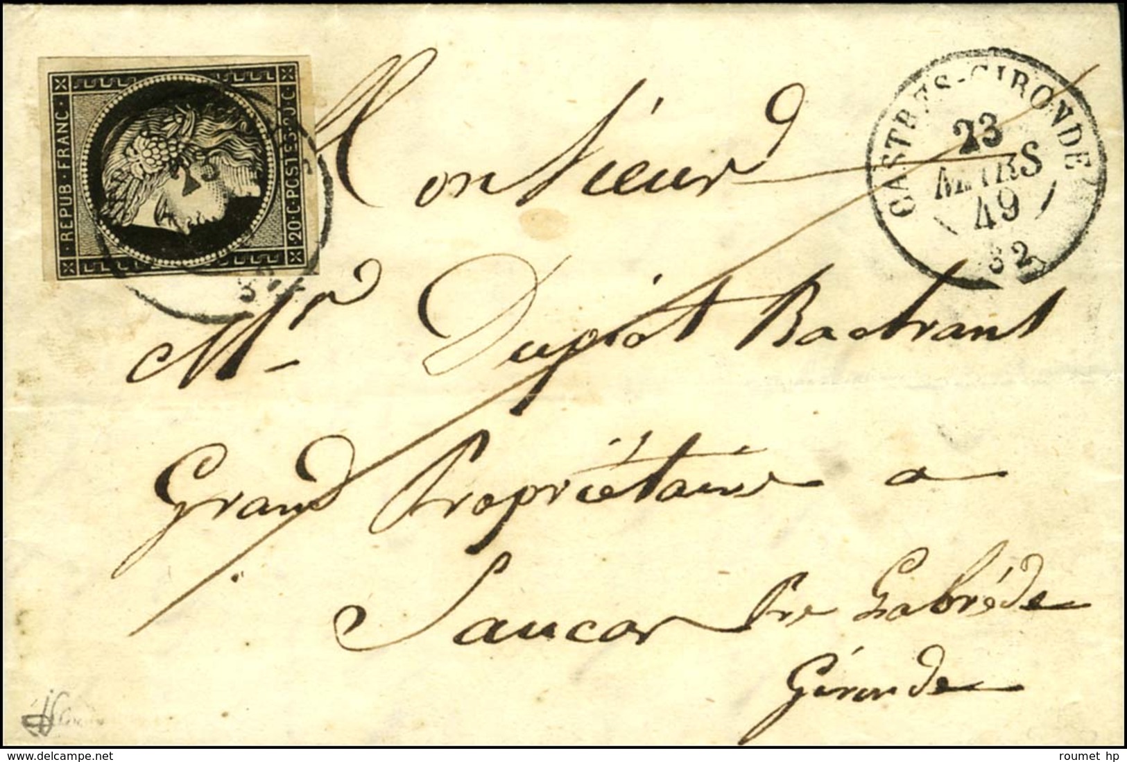 Càd T 15 CASTRES-GIRONDE 32 23 MARS 49 / N° 3 Sur Lettre Avec Texte Datée L'Ille St Georges Pour La Brède. Exceptionnell - 1849-1850 Ceres