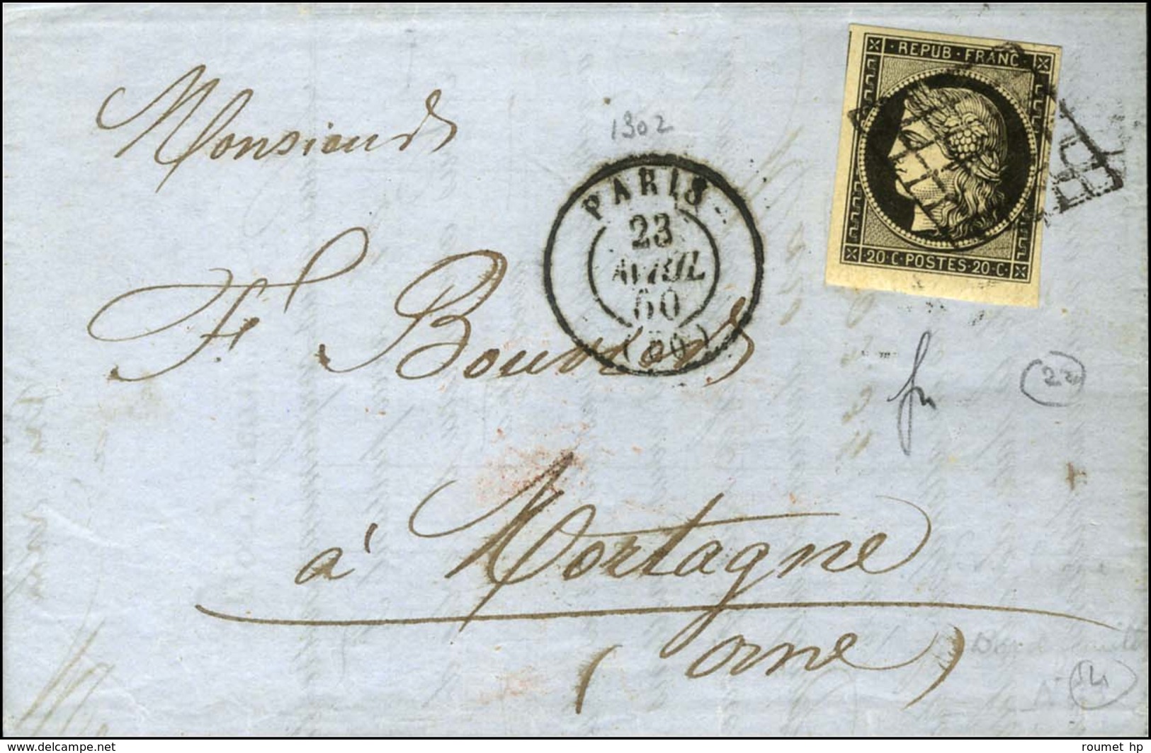 Grille / N° 3 Bdf Càd PARIS (60). 1850. - TB / SUP. - 1849-1850 Ceres