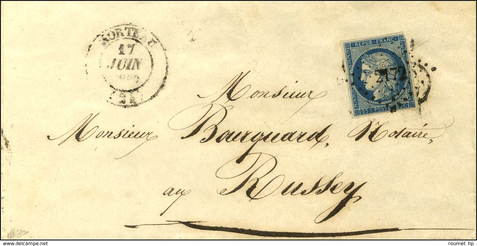 PC 2172 / N° 4 (pd) Càd T 14 MORTEAU (24) Sur Lettre Pour Russey. Sous Le Timbre, Taxe 25 DT. 1852. - TB. - 1849-1850 Cérès